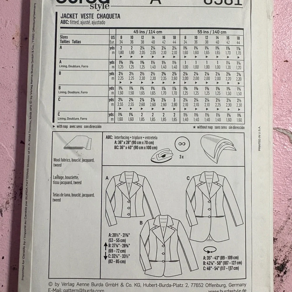 BN UNCUT BURDA 6581 JACKET VEST BLAZER COAT SEWING PATTERN